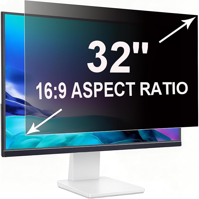 Privacy Screen for 32 Inch 16:9 (70.8x39.8cm) Computer Monitor - Blue Light Filter & Anti-Glare, Removable Screen Privacy Shield | PC Protector Film for Flat and Curved Screens