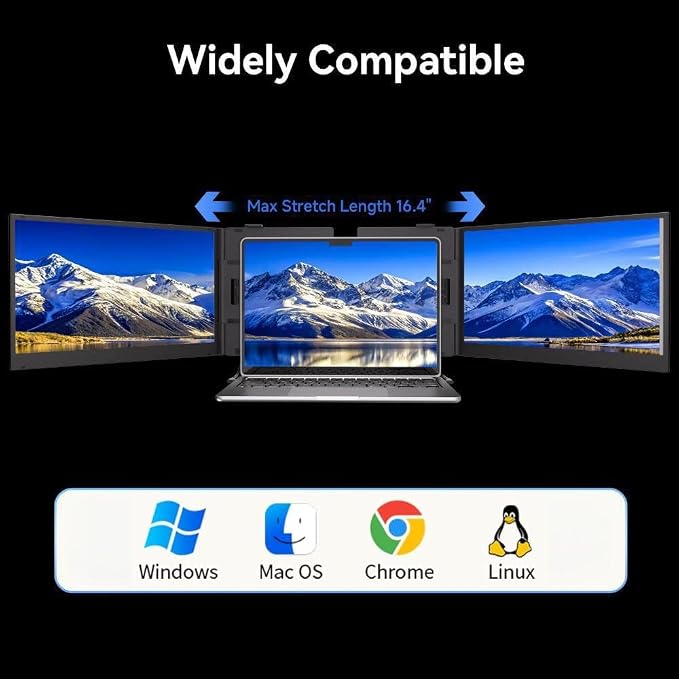 15.3" Laptop Screen Extender, 1200P FHD Ultra-Thin Triple Screen Laptop Monitor Extender, 100% sRGB Travel Portable Monitor for Laptops, Multi Screens Laptops Attachment Compatible with Windows Mac