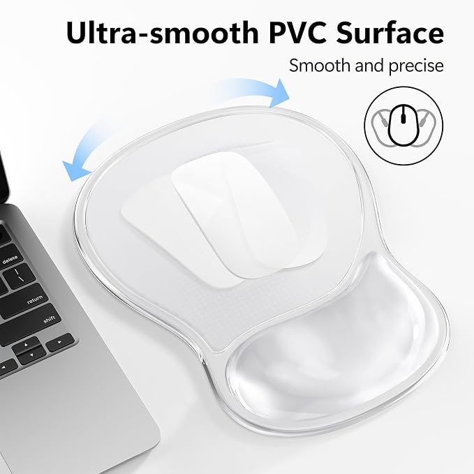 AKIT Ergonomic Mouse Pad and Keyboard Wrist Rest, Gel Wrist Rest for Computer Keyboard, Non-Slip Base, Pain Relief, Mousepad Set for Gaming, Home and Office, Clear