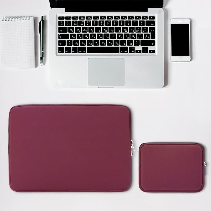 RAINYEAR Laptop Sleeve Case Compatible with 13.3 Inch Notebook Computer Tablet Chromebook 14" MacBook Pro/Max M1 M2 M3 M4 M5 Soft Carrying Bag Zipper Protective Cover with Accessories Pouch (Red)