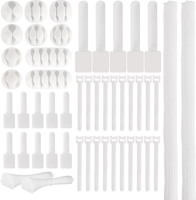 137PCS Cable Management Kit 4 Cable Sleeve Split 100 Cable Zip Ties 10 Cable Clips 15 Adhesive Wall Cable Tie 10 Cable Zip Tie for TV Computer Office Home Under Desk