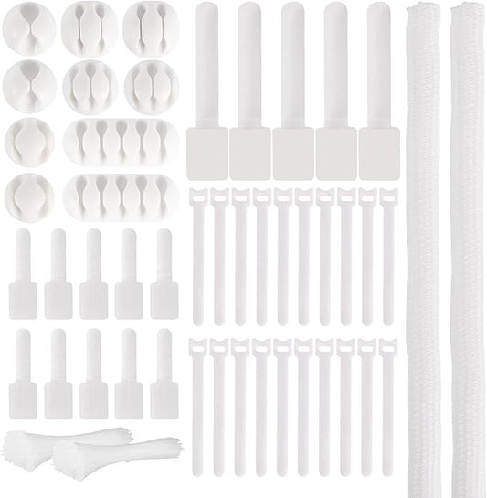 137PCS Cable Management Kit 4 Cable Sleeve Split 100 Cable Zip Ties 10 Cable Clips 15 Adhesive Wall Cable Tie 10 Cable Zip Tie for TV Computer Office Home Under Desk