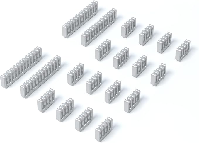 SIRLYR PSU Cable Combs,Pearlescent Paint Computer Wire Organizer,Extension Cables Comb for PC Cable Management 20 Pieces Set = 24 pin x 4, 8 pin x 16 for 3 mm/0.11In up to 3.5 mm/0.13 in Silver