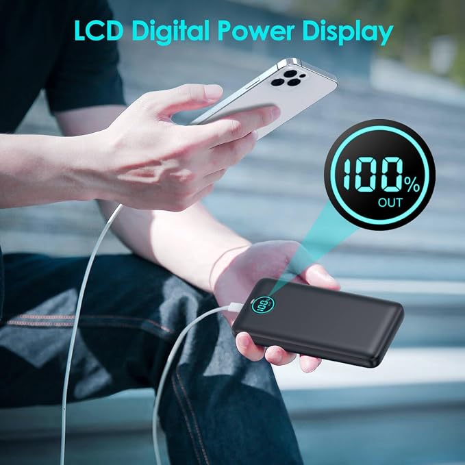 Portable Charger 40,800mAh Power Bank,25W PD QC 4.0 Fast Charging Portable Phone Charger with Built-in Cables,LCD Display USB C Travel Essentials Battery Pack for iPhone 17/16/15/14,Android Samsung