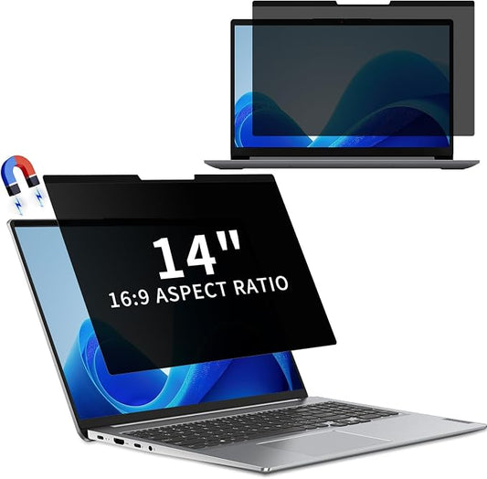 Magnetic Laptop Privacy Screen 14 Inch 16:9 Removable Notebook Laptop Privacy Filter Shield and Protector [Anti-Spy/Glare] Film for 14 inch (Width x Height: 316mm x 184mm)