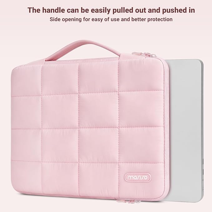 MOSISO Compatible with MacBook Neo Case 13 inch 2026 Release A3404, Seamlessly Closes Scratches & Fingerprints Resistant Hard Shell&Sixteen Grid Puffy Bag&Keyboard Skin&Type C&Screen Film, Blush