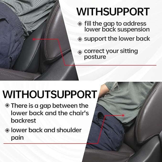 1p Memory Foam Lumbar Support Pillow for car Lower Back Pain Relief - Back Cushion for Driving, Chair Support for Car-Office Chair（Black）