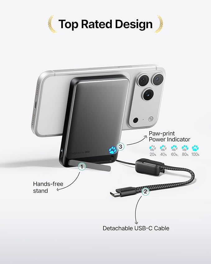 INIU for MagSafe Slimmest Portable Charger, Original Qi2 Certified Wireless Fast Charging, 10000mAh 45W Power Bank with USB C Cable, Flight-Safe Battery Pack for iPhone 17-12 Series, Pretty Pink