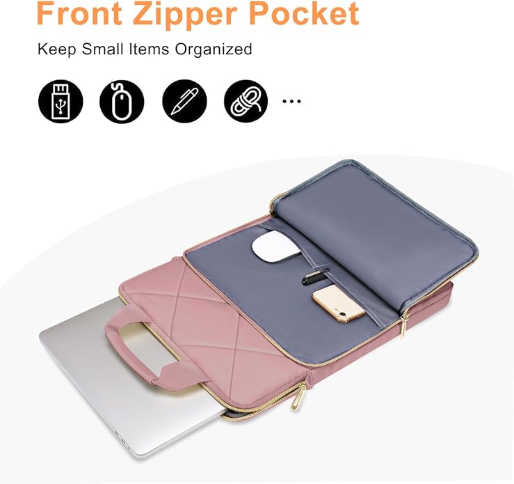 MOSISO Vertical Laptop Bag,Computer Bags,Rhombus Quilted Laptop Shoulder Bag with Trolley Sleeve&Pocket&Handle
