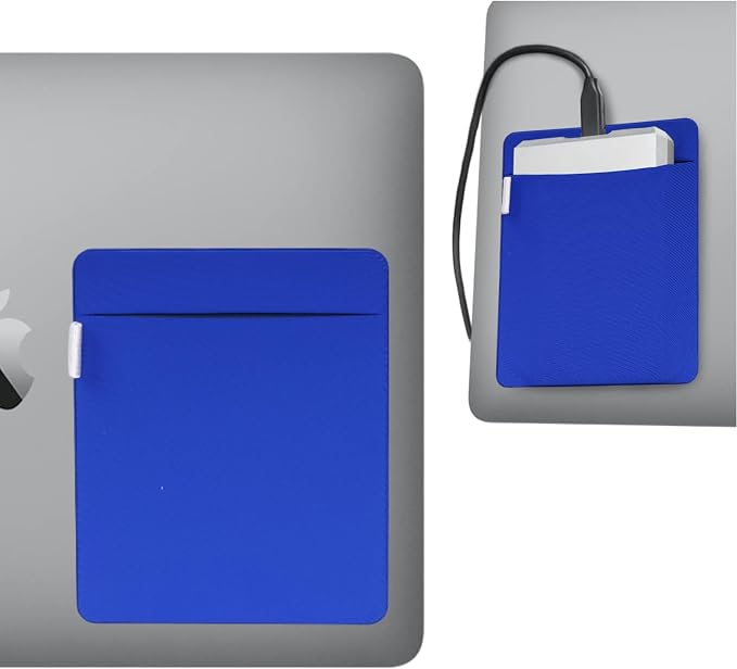RIVEENY Portable Hard Drive Sleeve for Laptop, Adhesive Pouch for Laptop, Compatible with External Portable SSD, USB Cable Battery Pack, Wireless Mouse, Cables, Earphones (Blue)
