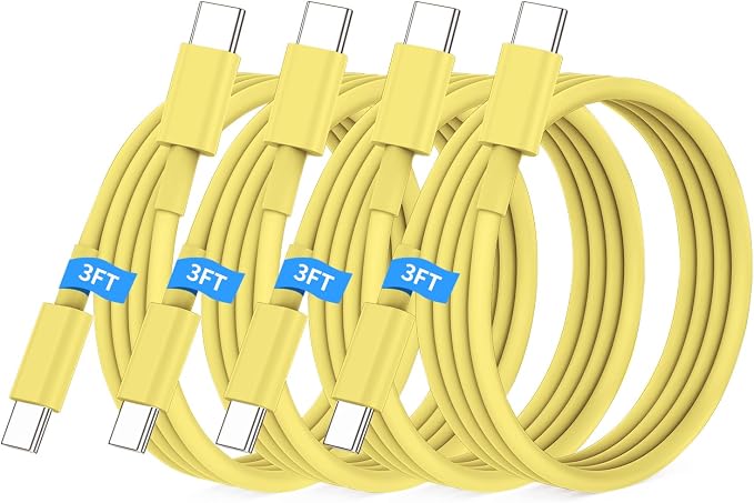 Essri USB C to USB C Cable 3FT for Apple iPhone 16 15 Charger Cord,4Pack 60W C to C Cable Fast Charging Wire for iPhone 16 15 Pro Plus Pro Max iPad Pro/Air MacBook Pro/Air,for Galaxy S24 S23-Yellow