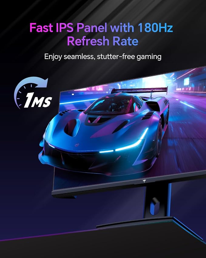 KTC 24 Inch Gaming Monitor 180Hz - 2K 1440P Computer Monitors, Fast IPS Vertical Monitor with HDR 400, Adaptive Sync, Up to 185Hz, HDMI & Display Port, Tilt Pivot Height Adjustable, Vesa Mount, H24T7