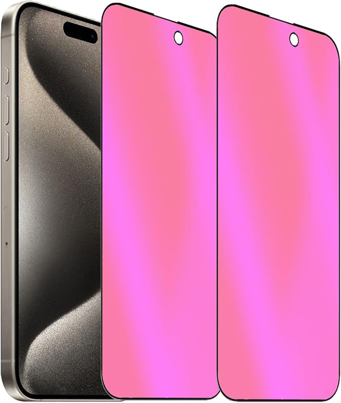 2 Pack Anti-Blue Privacy Tempered Glass for iPhone 15 Pro Mirror Anti-Spy Screen Protector Anti-Peeping Film Electroplated Gradient Colorful 6.1 inch
