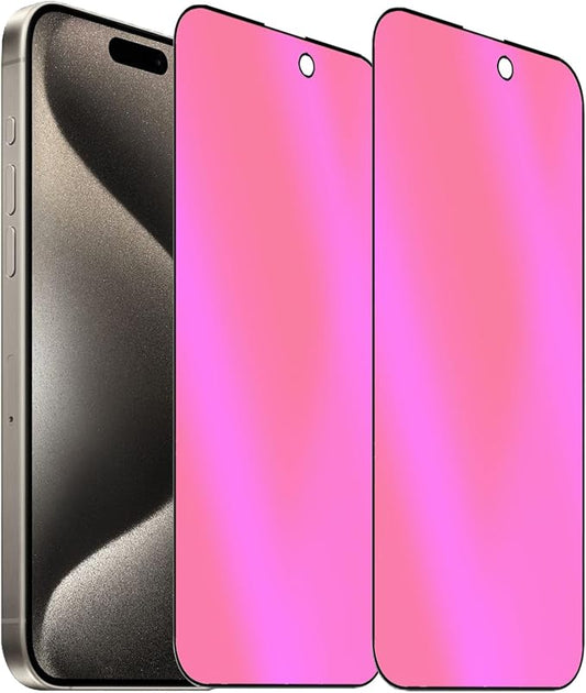 2 Pack Anti-Blue Privacy Tempered Glass for iPhone 15 Pro Mirror Anti-Spy Screen Protector Anti-Peeping Film Electroplated Gradient Colorful 6.1 inch