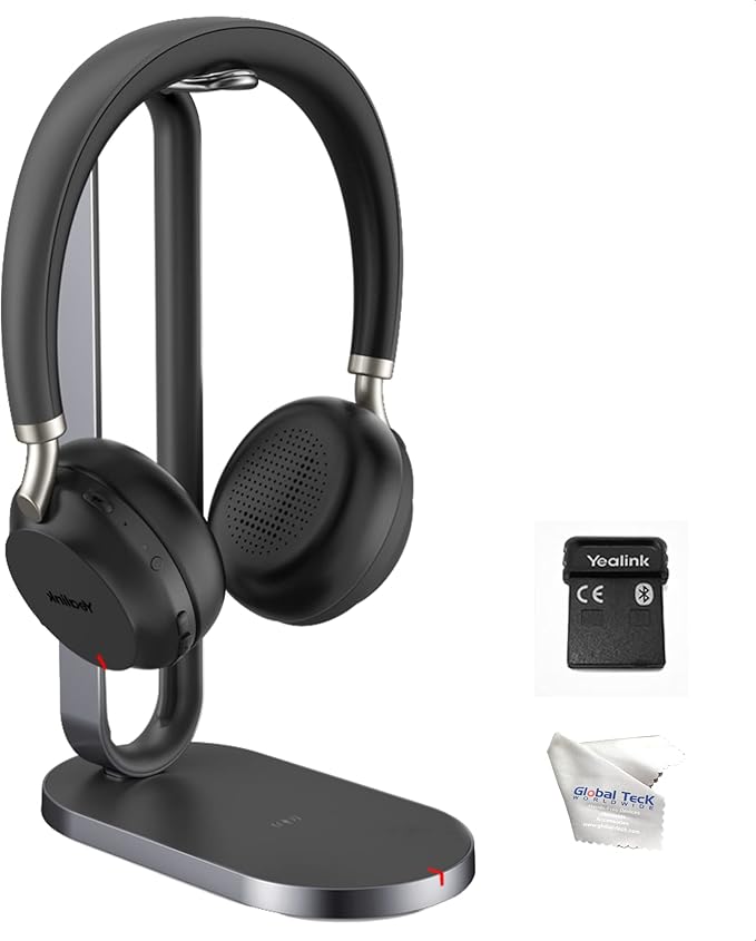 Yealink BH72 Bluetooth Headset Teams with Charging Headphones Stand, USB-A (Black) - Ideal For Zoom and Teams Video Conferencing, Enhanced Audio For Phone Calls, Music, Podcasts, GTW Cloth