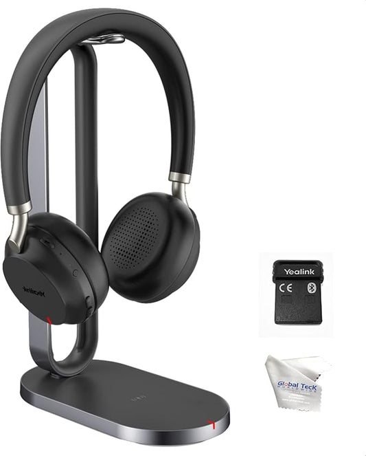 Yealink BH72 Bluetooth Headset Teams with Charging Headphones Stand, USB-A (Black) - Ideal For Zoom and Teams Video Conferencing, Enhanced Audio For Phone Calls, Music, Podcasts, GTW Cloth