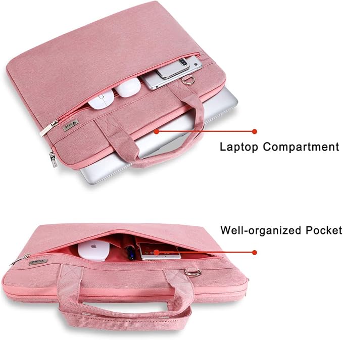 Voova Laptop Bag 17 17.3 Inch, 360° Protective Laptop Case Sleeve with Shoulder Strap Compatible with 17-18 Inch Lenovo Asus Acer Dell Hp, Waterproof Computer Bag Slim Briefcase for Women, Pink