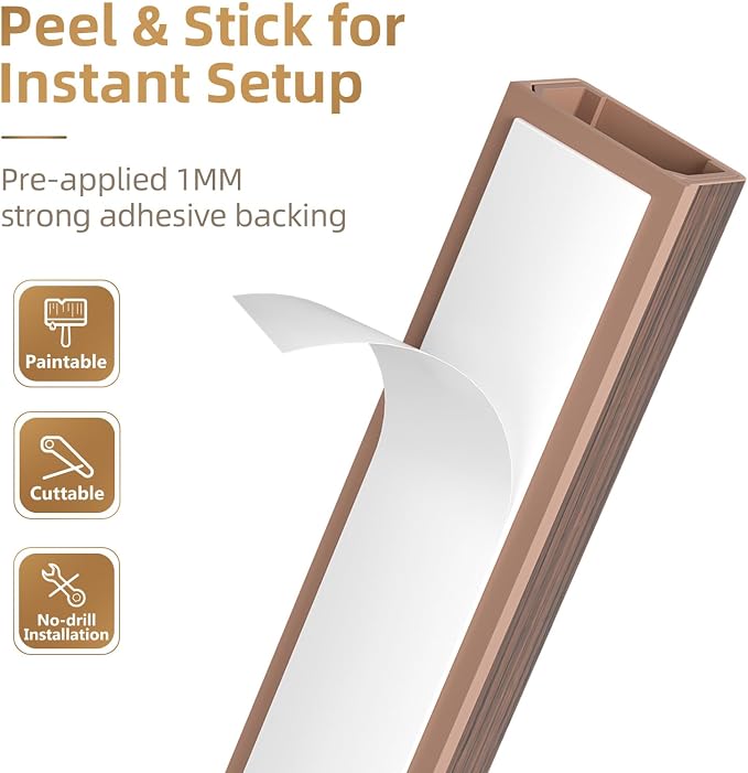 Delamu Cord Hider, 85in Cord Covers for 1 Wire on Wall, One-Cord Cable Hider, Easy Mount Wire Hiders Wire Covers for TV Cords on Wall, PVC Cable Cover Management Kit, 6X L14.2 W0.59 H0.4in, CherryWood