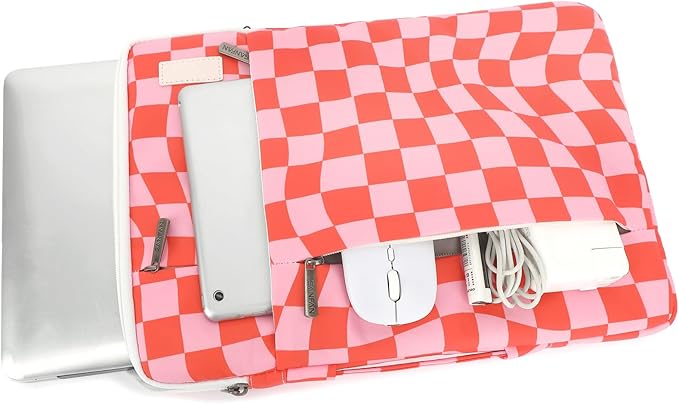 360° Protective Laptop Sleeve Case Bag with 3 Pockets,Handle,Luggage Strap for MacBook Pro 14 inch and 14 inch-14.4 inch Screen Laptop(Grid)