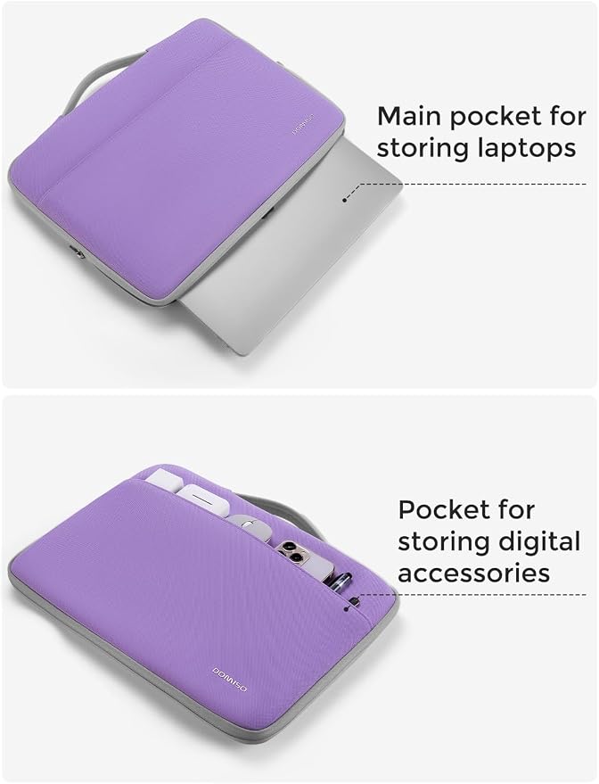 DOMISO 15.6 inch Laptop Case Sleeve Protective Cover Compatible with 16 inch MacBook Pro M4 M3 M2/Pro Max,15.6-16 inch HP Dell ASUS Lenovo Chromebook,Waterproof Computer Cases Bag with Handle,Purple