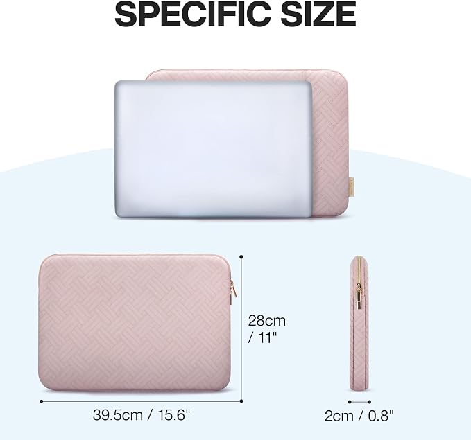 BAGSMART Laptop Case with Pocket, Protective Water-Resistant Laptop Sleeve Bag for Women, Lightweight Computer Case, 15-16 inch, Pink