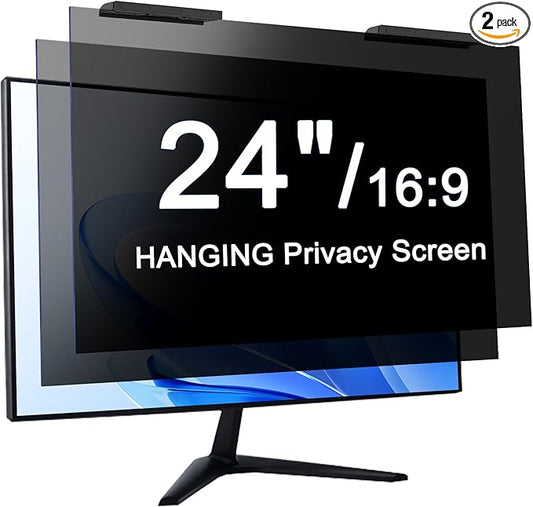 [2-Pack] 24 Inch Privacy Screen for Computer Monitor Privacy Screen Hanging Removable 16:9 Aspect Ratio, Anti Spy Anti Glare Blue Light, No Adhesive Easy Install 24in Computer Screen Privacy Shield