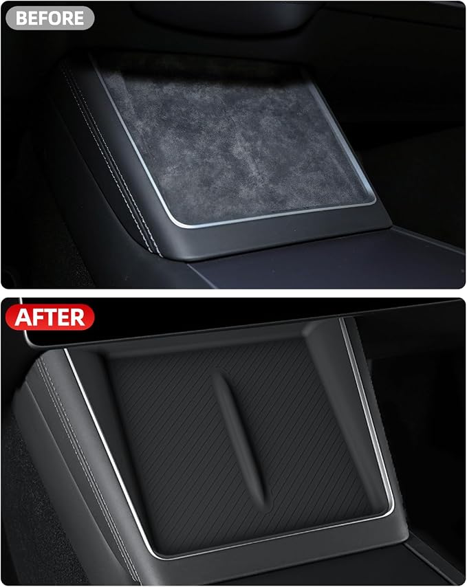 Black Center Console Silicone Mat Conpatible vith Tesla Model 3 Highland 2024-2026, Waterproof Spill Proof Center Console Liner Pad, Non-Slip Vireless Charging Friendly Interior Accessories(Style A)