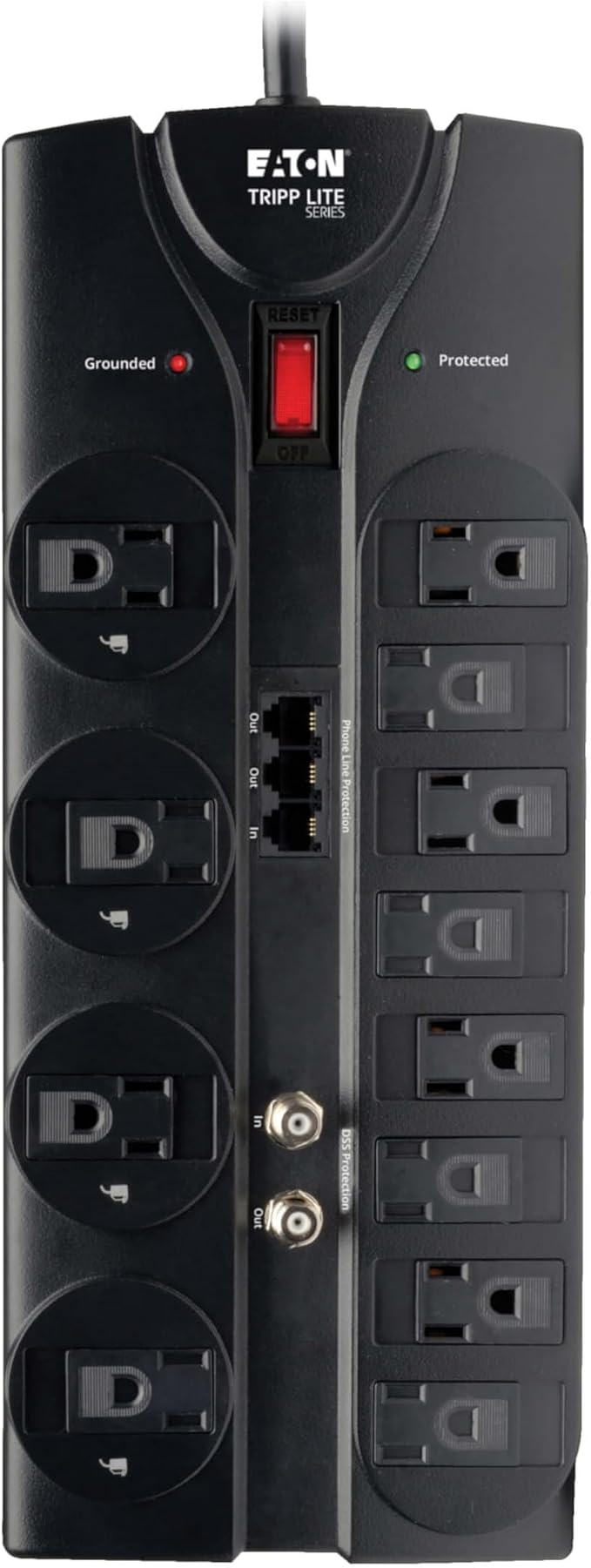 Eaton Tripp Lite TLP1208TELTV Home Theater Surge Protector Power Strip, 12 Outlets, Flat Plug 8ft Extension Cord, 2160 Joules | Coax and RJ11 Ports for Phone Land Line, TV, and WiFi Router Protection