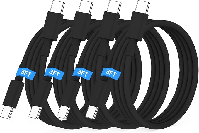 Essri USB C to USB C Cable 3FT for Apple iPhone 16 15 Charger Cord,4Pack 60W C to C Cable Fast Charging Wire for iPhone 16 15 Pro Plus Pro Max iPad Pro/Air MacBook Pro/Air,for Galaxy S24 S23 -Black