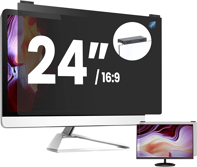 Computer Privacy Screen Filter 24 Inch, 9H Hardness Hanging Computer Screen Privacy Shield Compatible with 23.6,23.8 inch for 16:9 Widescreen Monitor, Eye Protection and Blue Light Blocks
