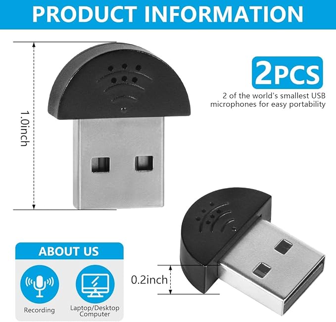 KISEER 2 Pcs USB 2.0 Mini Microphone, Laptop/Desktop PC Plug and Play for Skype, MSN, Yahoo Recording, YouTube, Google Voice Search and Games