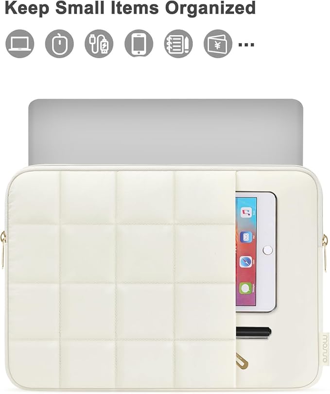 MOSISO Laptop Case 13.3 inch,13-13.3 inch Puffy Laptop Sleeve Compatible with MacBook Air 13 13.6/Neo/Pro 13/Pro 14,HP Dell ASUS,Twelve Square Quilted Bag with Vertical Pocket&Small Case, Sand