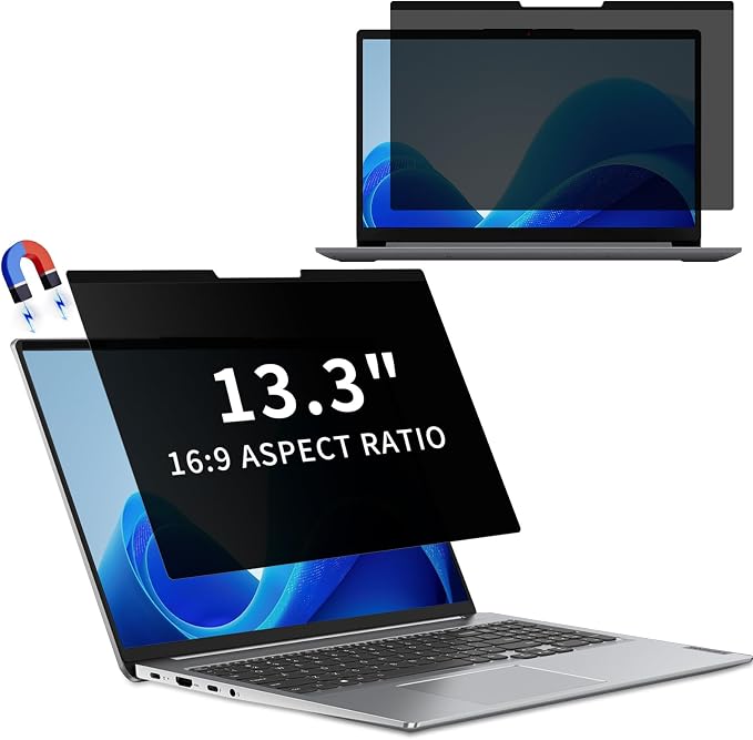 Magnetic Laptop Privacy Screen 13.3 Inch 16:9 Removable Notebook Laptop Privacy Filter Shield and Protector [Anti-Spy/Glare] Film for 13.3 inch (Width x Height: 300mm x 176mm)