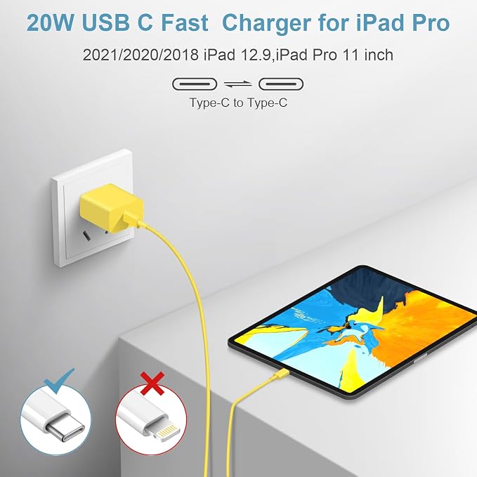 5FT iPhone 17 16 15 Charger Fast Charging USB C Charger Block Type C Chagrer Fast Charging 2-Pack for iPhone 17/17 Plus/17 Pro/17 Pro Max/iPhone 16/16 Plus/16 Pro Max/15 Pro Max/Samsung (Yellow)