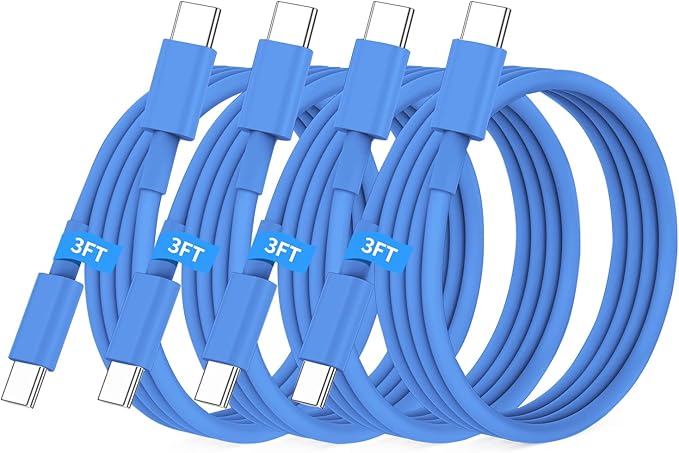 Essri USB C to USB C Cable 3FT for Apple iPhone 16 15 Charger Cord,4Pack 60W C to C Cable Fast Charging Wire for iPhone 16 15 Pro Plus Pro Max iPad Pro/Air MacBook Pro/Air,for Galaxy S24 S23-Blue