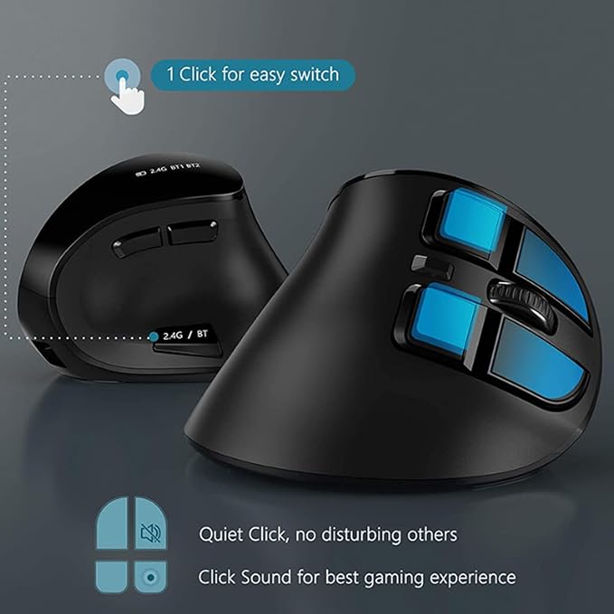 Zopsc Ergonomic Mouse, Bluetooth 2.4G Double Mode DPI 1000 1600 2400 Ergonomic Vertical Mouse with Silent Click for Laptop PC Desktop