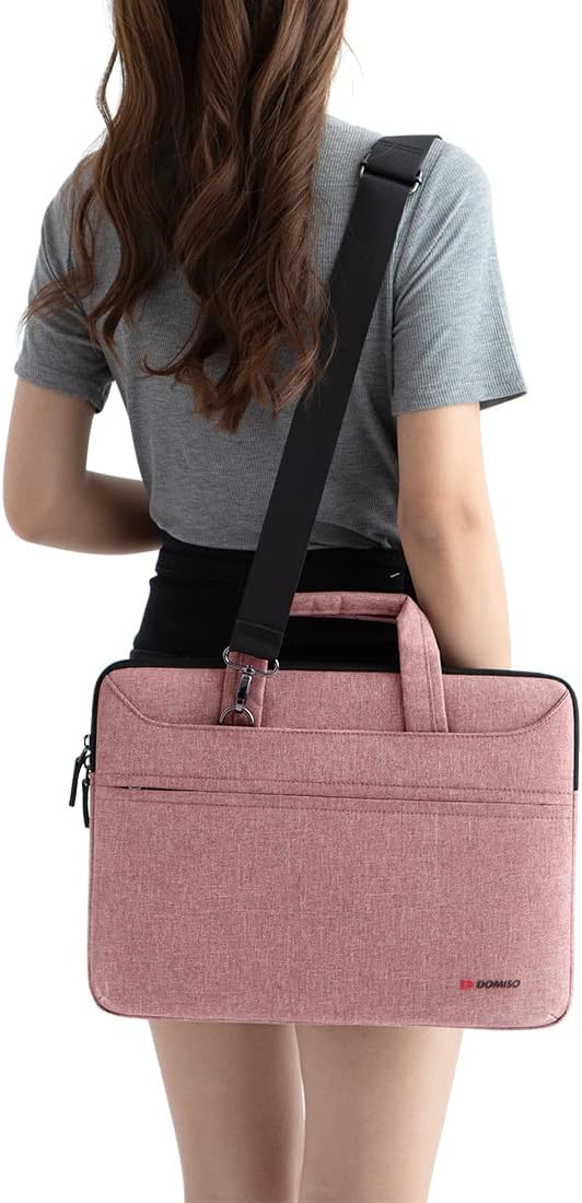DOMISO 14 inch Laptop Messenger Shoulder Bag Tote Bag for Women for Men,Business Travel Work Computer Bag Chromebook Case Briefcase,Compatible with 15 inch MacBook Air/Pro,14 inch HP Dell ASUS,Pink
