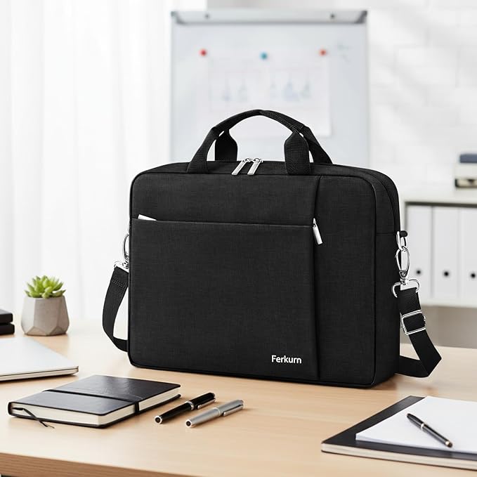 Ferkurn Laptop Bag Case for Women Men Computer Bag Compatible with HP Envy Pavilion Omen/LG Gram/MSI/Dell Inspiron XPS/Lenovo/Acer, Shoulder Strap Carrying Messenger Briefcase, Black, 15.6 16 Inch