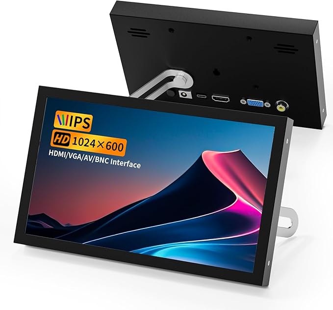 7 Inch Mini Monitor HDMI, Portable Vga Monitor with AV BNC 1024×600 LCD Screen with Built-in Speakers, 178° View Angle IPS, Multi-Function Mini Small Display for Raspberry Pi PC/TV/DVD/CVBS