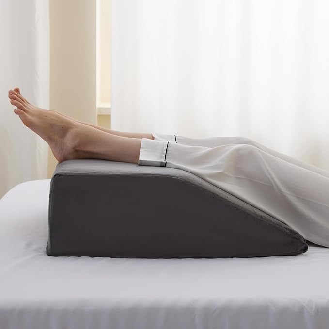 Bedluxe Leg Elevation Pillows, Leg Pillows for Sleeping, Cooling Gel Memory Foam Top, Wedge Pillow for Legs, Leg Wedges for Circulation, Swelling, After Surgery - Removable Cover (10 Inch, Dark Grey)