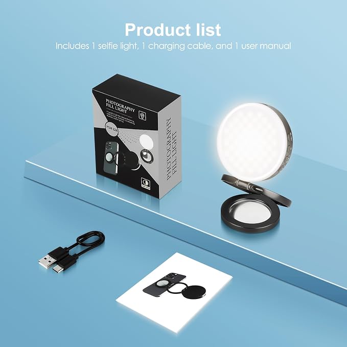 Magnetic Selfie Light, Portable Fold Selfie Light for iPhone, with Phone Mount Function, Light for Phone/iPad/iPhone/Camera, Fill-in Light for Photography/TikTok/Vlog/Video/Makeup/Conference (Gray)