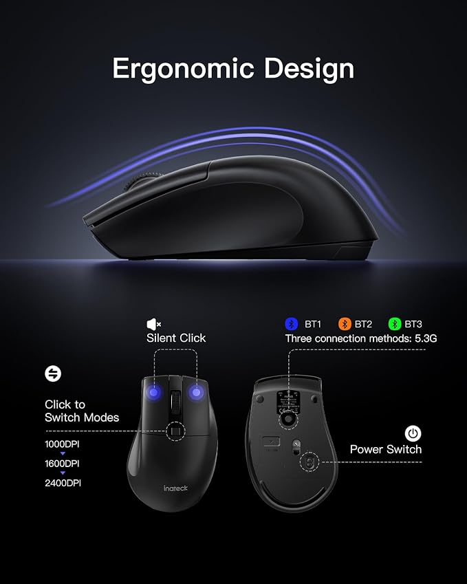 Inateck Wireless Keyboard Mouse Set, QWERTZ Wireless Keyboard in Full Size, 3 Bluetooth, with Wrist Rest, AI Function, Silent Keyboard for Mac, Windows, Laptop, PC, Smart TV, KB06006