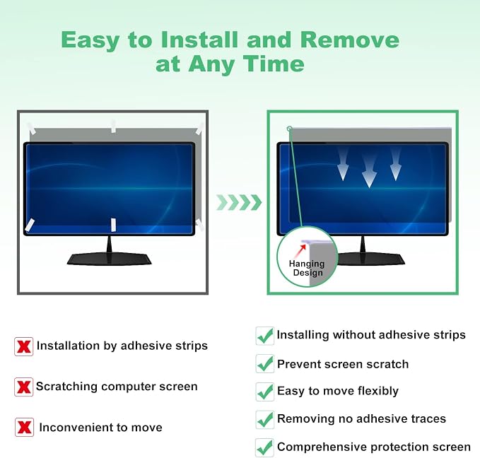 21.5 Inch Computer Privacy Screen for 16:9 Widescreen Monitor, Anti-Blue Light Monitor Privacy Screen Filter, Anti-UV Computer Shield