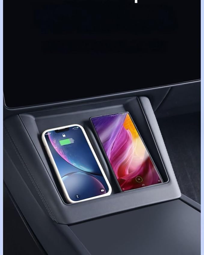 Center Console Wireless Charging Silicone Mat for Tesla Model 3 (Highland 2024-2026) & for 2025-2026 Tesla Model Y Juniper, Ultra-Thin Phone Non-Slip Pad, Tesla Interior Cover Accessories - Black