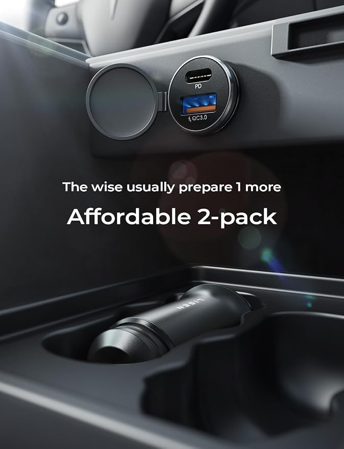 LISEN USB C Car Charger Adapter [2 Pack] [Mini & Metal] Cigarette Lighter USB Charger Fast Charging [PD QC 3.0] USBC Car Phone Charger for iPhone 15 Pro Max Plus 14 Samsung Galaxy S23 iPad Pro, Purple