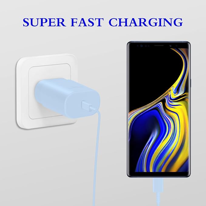 Type C Charger, 2-Pack 25W Type C Fast Charging Block with 6ft USB C Charger Cable Compatible with Galaxy S23 Ultra/S23+/S22/S21/S20/Phone 16/16 Plus/16 Pro Max/15/15 Pro Max/15 Plus-Blue