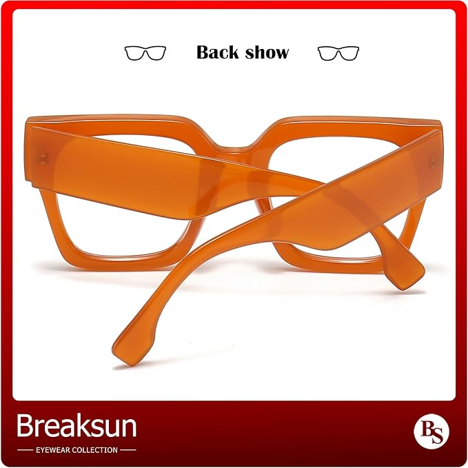 Breaksun Fashion Oversized Blue Light Blocking Glasses for Women Men Trendy Big Square Frame Computer Eyeglasses