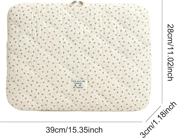 Puffy Laptop Sleeve 13-15.6 Inch Corduroy Quilted Laptop Protective Case Cute Floral Computer Sleeve Protective for MacBook (Cream Ditsy, 15.6 Inch)