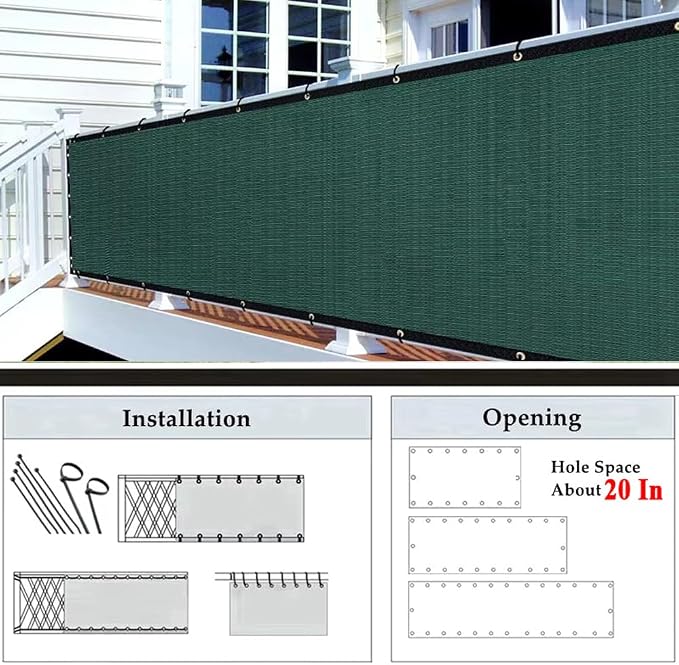 3x16Ft Balcony Privacy Screen, Apartment Railing Cover for Sunshade Wind & UV Protection, Outdoor Privacy Fence Screen for Patio, Terrace, Porch & Poolside Protection (Green)