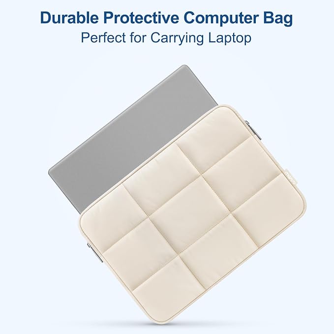 MOSISO Laptop Case 14 inch, 14 inch Puffy Laptop Sleeve Compatible with HP Lenovo Dell ASUS Acer, HP Stream, Dell Latitude, Lenovo IdeaPad, Rectangle Quilted Puffer Computer Bag for Women, Sand